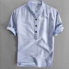 Henley Shirt Men's Cool And Thin Breathable Summer Shirts Button Stand Collar Cotton Linen Shirt Hawaii Beachwear Blouse Chemise