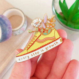 Every Step Is Growth Hard Enamel Pin Cartoon Cute Shoes Flower Plants Brooch Metal Accessories Fashion Badge Jewelry Decor Gift