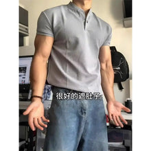 Short-sleeved T-shirt for Men Summer American-style Sports Fitness Regular Shoulder Muscle-revealing Three-quarter Sleeve