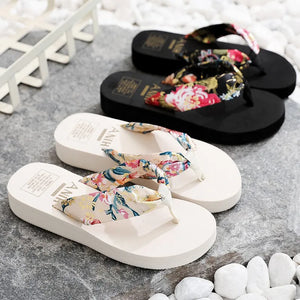 Summer Slippers Indoor House Woman Girls Casual Slippers Flip-flops Non-slip Satin Printing Vacation Beach Sandal Zapatos Mujer