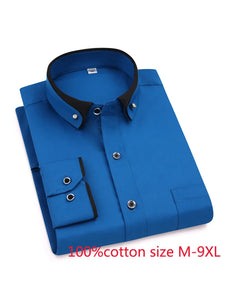 new arrival fashion male Solid 100% Cotton Oversized formal Youth spring men's shirt long sleeve high quality plus size M-9XL