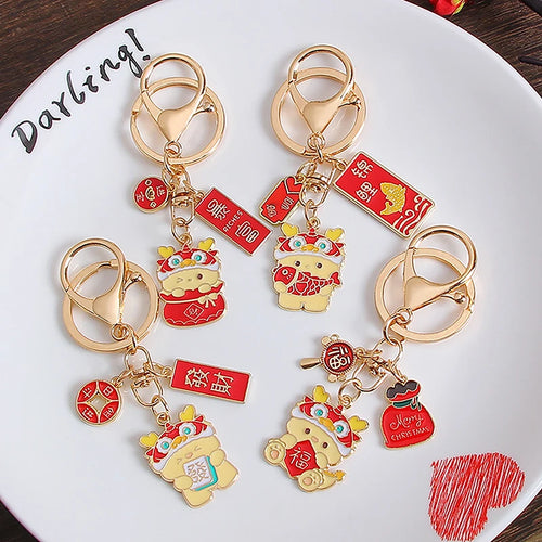 2024 Chinese Zodiac Dragon Vintage Alloy Pendant Chinese New Year Mascots Key Chain Ornaments Keyring Gift Souvenir