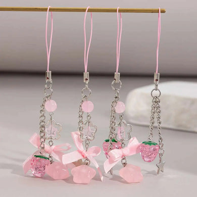 Ingemark 2025 New Korean Fashion Sweet Strawberry Bowknot Keychains Star Pendant Keyrings Ins Aesthetic Holder Bag Accessories