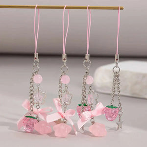Ingemark 2025 New Korean Fashion Sweet Strawberry Bowknot Keychains Star Pendant Keyrings Ins Aesthetic Holder Bag Accessories