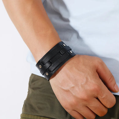 Leather Bracelet For Men New Punk Style Leather Bracelets, Exaggerated Button Rivet Accessories Simple Bracelet