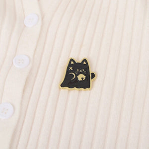 Cartoon Black White Cat Enamel Pins Cute Boo Halloween Ghost Brooches Lapel Badges for Bag Clothes Gothic Jewelry Gift Wholesale