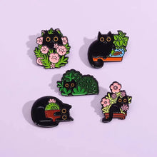 Flowers Plant Cat Enamel Pins Cat's Garden Fish Tank Brooches Lapel Metal Backpack Badges Fun Animal Jewelry Gift For Kids