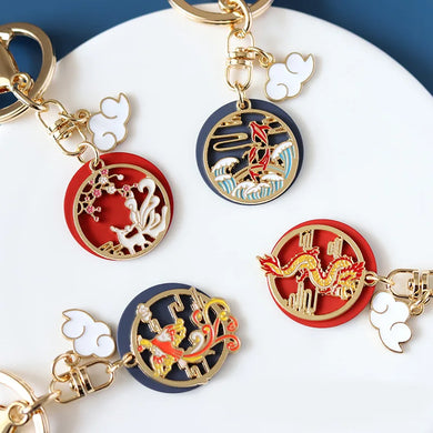 2024 Dragon New Year Keychain Chinese Vintage Ethnic Unique Phoenix Fox Koi Carp Pendant Bag Car Key Decoration Jewelry Gift
