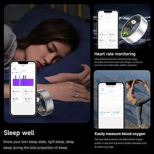 llNuyoah New Smart Ring SR06 with Charging Case for Men Women Heart Rate and Blood Oxygen Monitor IP68 & 5ATM Waterproof Sport
