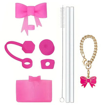 9pcs Tumbler Cup Accessories Set Includes Spill Proof Stopper Straw Bow Charm Chain Silicone Boot Straw Cover for Stanley Cup