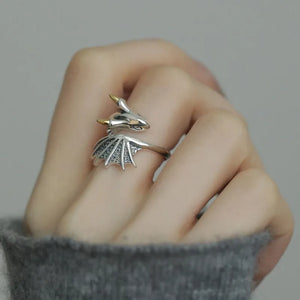 925 Sterling Silver Geometric Retro Dragon Rings for Women Men Simple Korean Fashion Open Adjustable Handmade Ring Couple Gifts