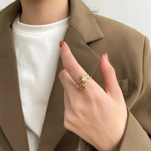 2025 Classic Design Double Layer Flower Shape Gold Color Open Ring Luxury Accessories for Korean Fashion Jewelry Girls' Fingers