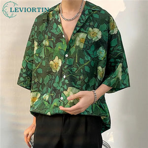 High Street Male Hawaiian Shirt Flower Full Print Shirt Summer Casual Cardigan Short Sleeve Blouse Tops For Men