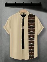 Men's fashion short sleeve shirt with stand collar and retro pattern suitable for holiday casual occasions men's cool shirt