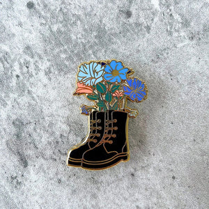 Beautifully Boots Flowers Hard Enamel Pin Cartoon Cute Kawaii Shoe Plant Metal Brooch Accessories Fashion Healing Badge Jewelry