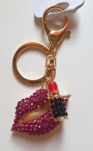 Rhinestone Lips & Lipstick Bag Charm & Key Chain