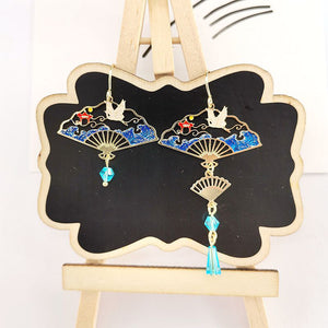 New Trend Blue Flower Dangle Earrings For Women Cute Animal Cat Cherry Blossoms Asymmetrical Earring Party Kitten Jewelry Gifts