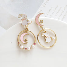 New Trend Blue Flower Dangle Earrings For Women Cute Animal Cat Cherry Blossoms Asymmetrical Earring Party Kitten Jewelry Gifts