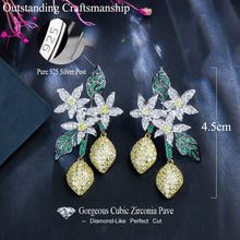 CWWZircons Unique Design Art Deco Cluster Leaf Long Dangling Drop White Green Cubic Zirconia Earrings for Women Prom Party CZ709