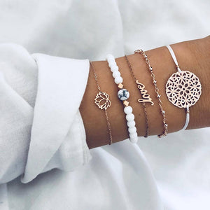 New Women Shell Moon bracelet Set For Ladies Map Heart Charm crystal Bead Rope chains Bangle Boho Jewelry Gift