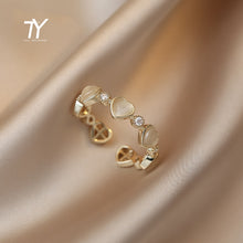 Sweet Heart-shaped Opals Zircon Gold Color Open Rings For Womans 2022 Korean Fashion Jewelry Girl&#39;s Finger Elegant  Accessories