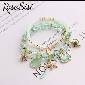 Rose sisi Korean style fresh bracelet for woman Beach style crystal glass beads dolphin shell women's Wrist bracelet Friendship