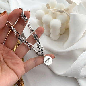 XIYANIKE Silver Plated  Korean Love Pendant Bracelet Retro Thai Silver Thick Chain Round Letter Bracelet Female Jewelry