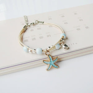 Sweet little fresh beaded starfish shell bracelet girl student girlfriend gift a pair of versatile temperament adjustablejewelry