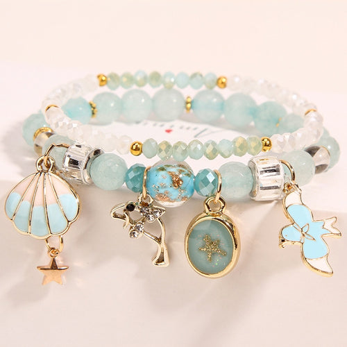 Korean version of the new crystal bracelet female summer fresh hand ring sweet and cute dolphin shell pendant bracelet for women