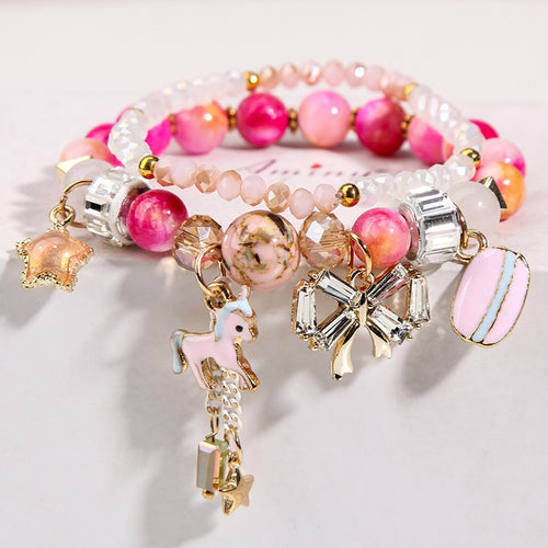 2021 new Korean version of the cute retro cartoon cat double-layer bracelet for women bear pendant whale tail butterfly bracelet