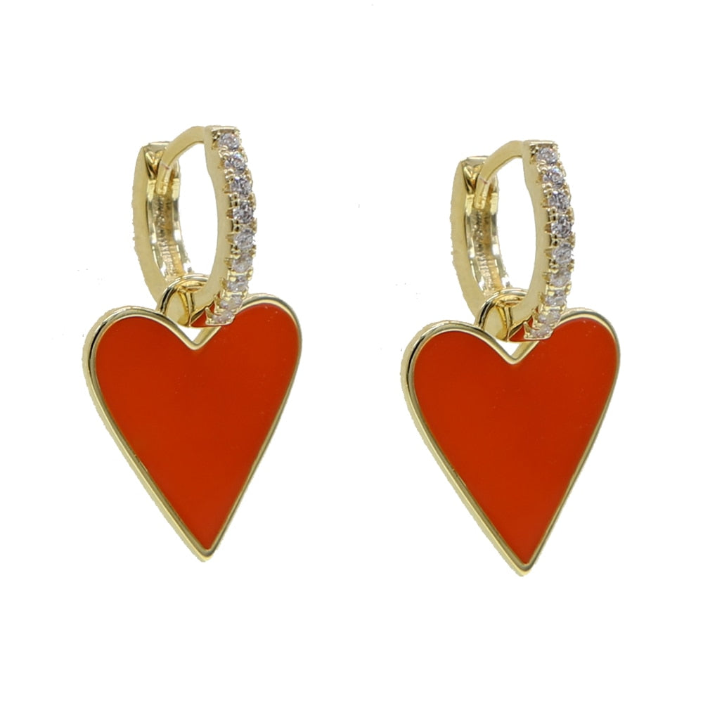 green blue red orange pink Neon colorful Enamel Heart charm dangle earring for women summer hot selling rainbow jewelry