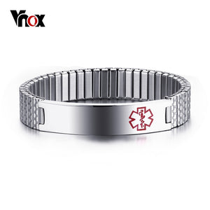 Vnox Free Engraving-Unisex Stainless Steel Medical Alert ID Stretch Bracelet for Men and Women Jewelry