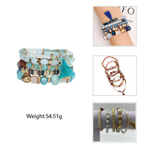 Amaiyllis Bohemia Mixed Glass Stone Beads Strand Bracelets For Women 5 PC/Set Beads Statement Charms Bracelets Bangle Pulseras