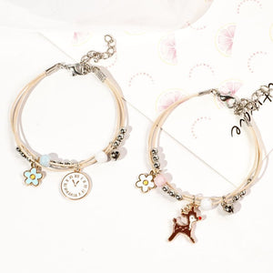 Cute Girls Friends Bracelet Alloy Beads Handmade Multilayers Bracelet Flower Pendant Bangle Jewelry