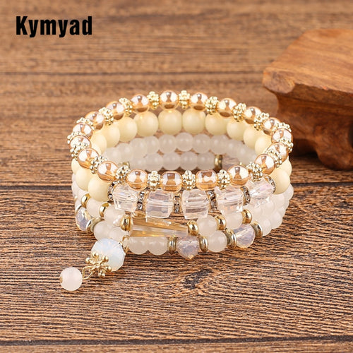 Kymyad Ethnic Bracelet Crystal Beads Bracelets Glasses Resin Stone Bracelets For Women Beaded Charm Bracelet Femme Wrist Jewelry