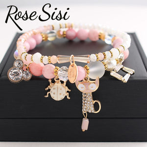 Rose sisi Korean style fresh bracelet for woman Beach style crystal glass beads dolphin shell women's Wrist bracelet Friendship