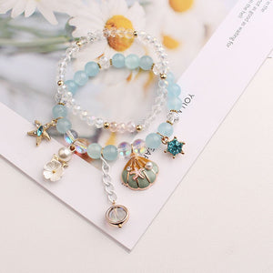 Rose sisi Korean Fashion Girl Heart Holiday Style Bracelet for women Whale Tail bead Bracelets Double Stretch Girl Pendant Retro