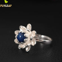 925 Sterling Silver Lapis Lazuli Lotus Flower Open Rings For Women High Quality Fashion Style Lady Freshwater Pearls jewelry