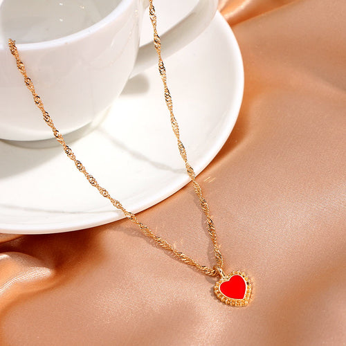 Flatfoosie Fashion Charm Heart-shaped Pendant Necklace For Women Gold Color Twisted Chain Necklace Jewelry Friendship Gifts