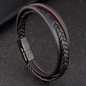 2020 New Design Multi-layers Handmade Braided Genuine Leather Bracelet & Bangle For Men Male Hand Jewelry For Birthday Gift