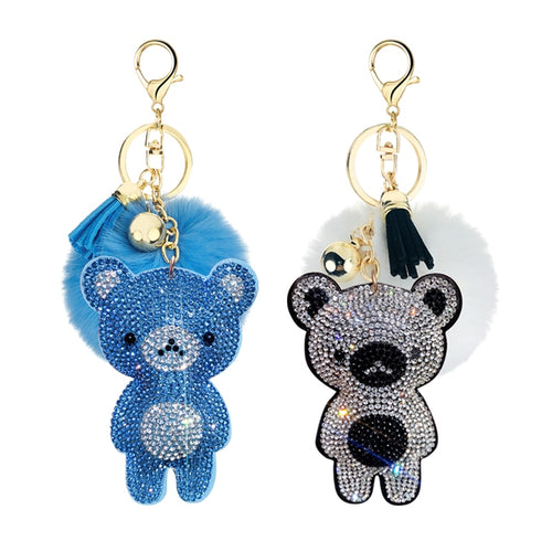 2022 new Korean velvet rhinestone cute bear fur ball key ring pendant pompon jewelry bag hanging accessories