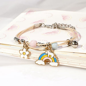 Cute Girls Friends Bracelet Alloy Beads Handmade Multilayers Bracelet Flower Pendant Bangle Jewelry