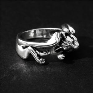 New Vintage Cute Cat Rings Women Jewelry Birthday Gift Trendy Open Size 925 Sterling Silver Ring Girl Party Accessories KOFSAC