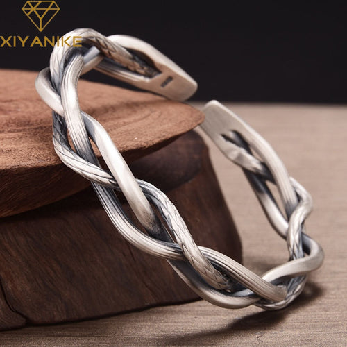 XIYANIKESilver Color Retro Three-strand Twist Bracelet Light Luxury All-match Elegant Couple Jewelry Adjustable Opening