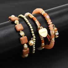 4pcs/set Boho Fashion Multi-layer Chains Ethnic Custom Crystal Acrylic Beads Bracelets & Bangles for Women Wedding Party Jewelry