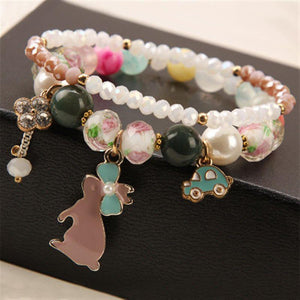 Korea Style Fresh gift for Girls stone Bracelets Daisy Flower Double Bracelet for women Ladies Jewelry for women Rabbit Pendant
