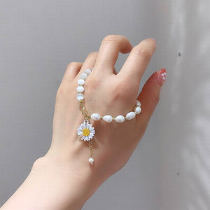 Korean Oval Pearl Opal Daisy Flower Bracelet For Women Etrendy New Jewelry Adjustable Simple Bracelets Gifts