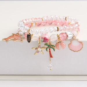Rose sisi Korean Fashion Girl Heart Holiday Style Bracelet for women Whale Tail bead Bracelets Double Stretch Girl Pendant Retro