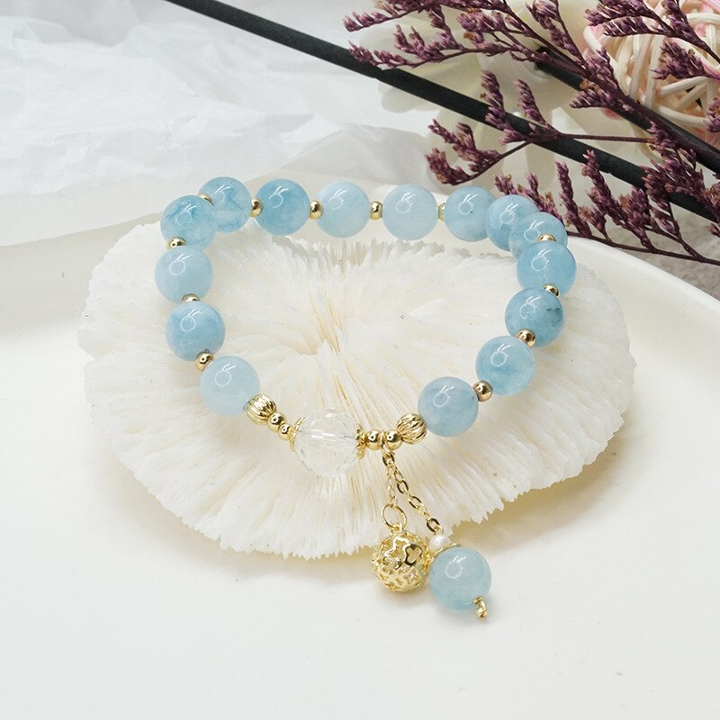 New Arrival Vintage Sky Blue Stones Beaded Bracelets for Women Natural Freshwater Pearls Fashion Jewelry Accessories YBR524