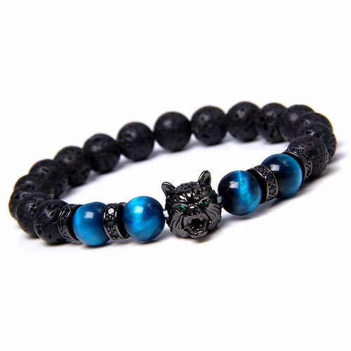 8mm Natural Stone Beads Wolf Bracelet Beaded Braclets Bileklik Erkek Handmade Bracelets Women Jewellery Men Accessories New